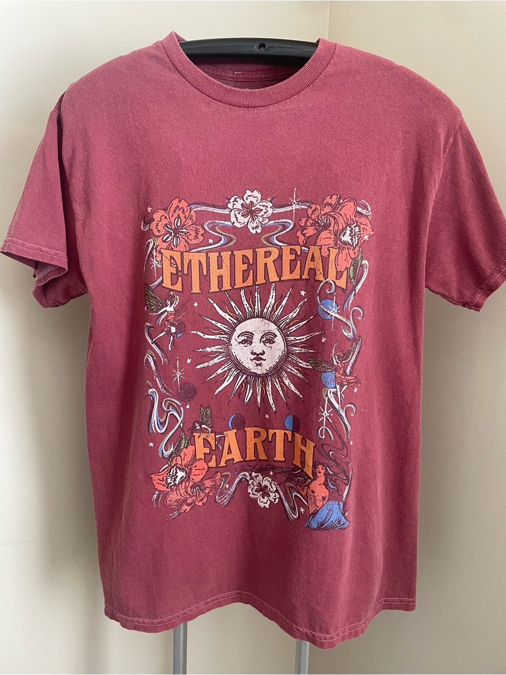 Ethereal Earth Graphic Tee - womens Red Crewneck Shirt